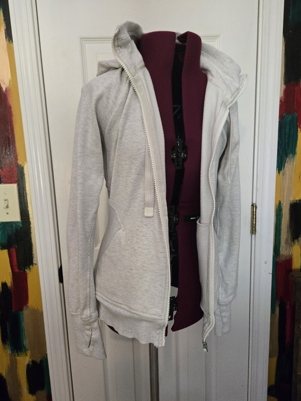 Athleta Light Gray Athletic Zip Hoodie With Thumbholes XS